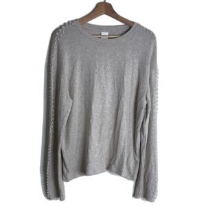 H&M Womens Sweater Size Medium Knit Faux Pearl Long Sleeve beige Pullover top